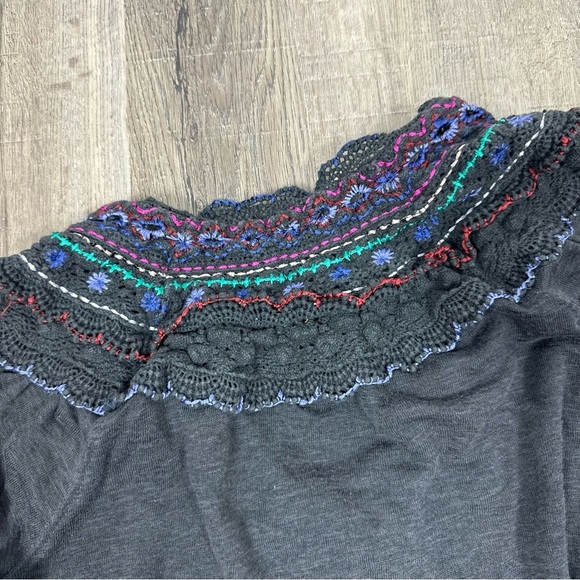 Free People Siesta Fiesta Embroidered Crochet Top Long Sleeve Boho Medium Gray - Picture 5 of 7